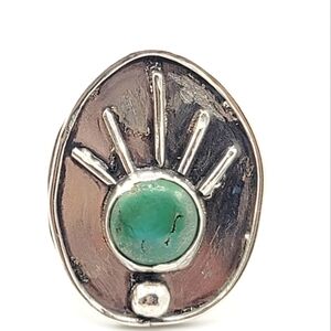 TURQUOISE SUN RING HANDMADE IN STERLING SILVER Sz 9